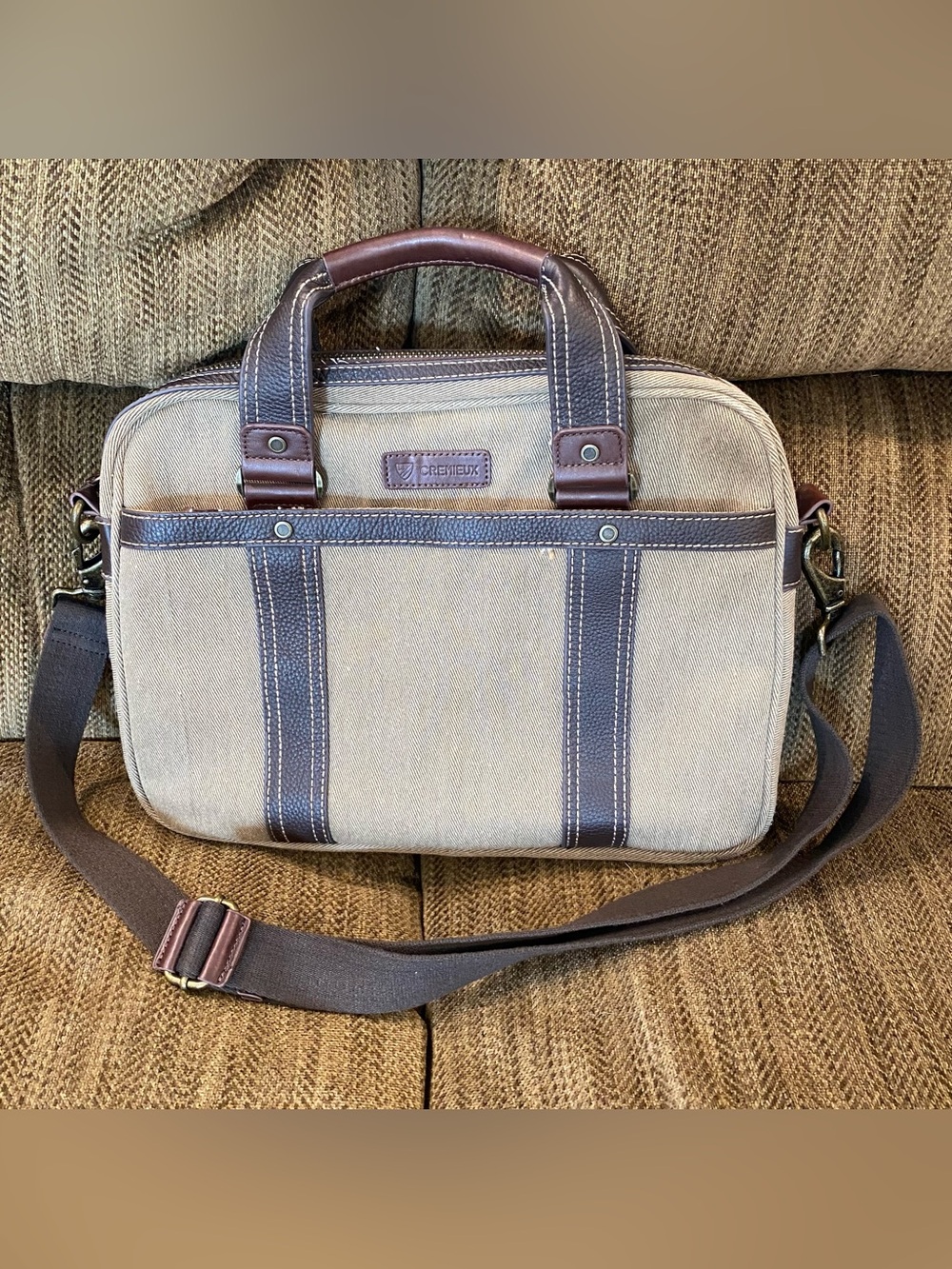 Leather Canvas 15” Laptop Briefcase Crossbody Messenger Shoulder Bag Satchel